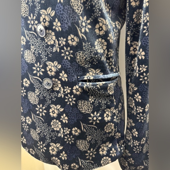 Navy blue beige floral print CAROLINA BELLE long sleeve blazer jacket XS - Picture 3 of 16